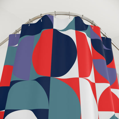 Mid century modern retro red blue teal Polyester Shower Curtain, retro bathroom, MCM home decor