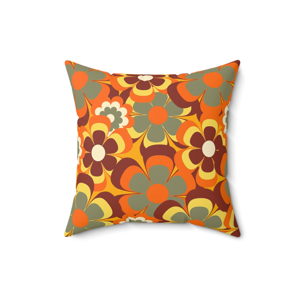 Groovy flowers retro Spun Polyester Square Pillow, hippie floral, 60s 70s inspired, scatter throw cushion