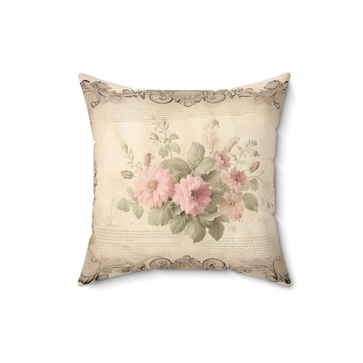 Shabby chic old certificate roses Square Pillow, vintage inspired, Farmhouse, country cottage, scatter throw cushion