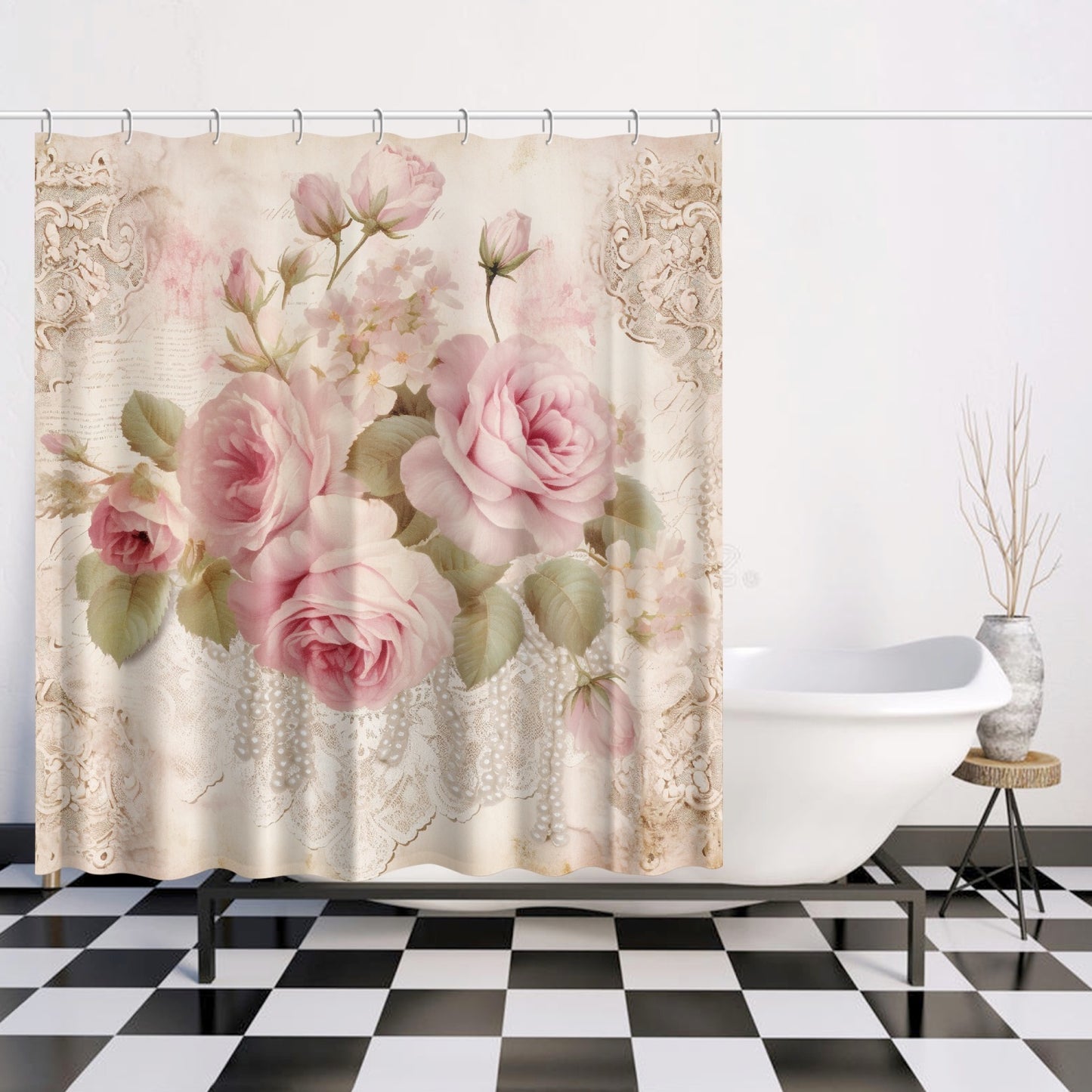 Delicate rose shabby chic style. Quick-drying vintage inspired Shower Curtain