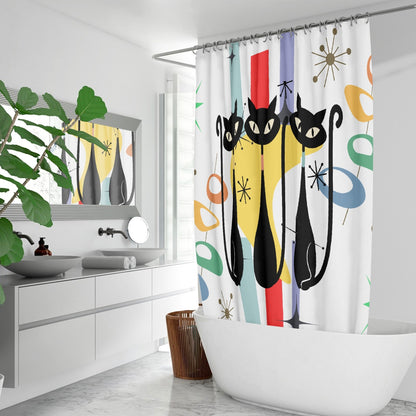 Atomic cat retro MCM design Quick-drying Shower Curtain