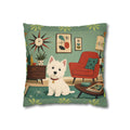 Retro Westie Dog Retro Living Room Pillowcase | Square Throw Pillowcase - COVER ONLY