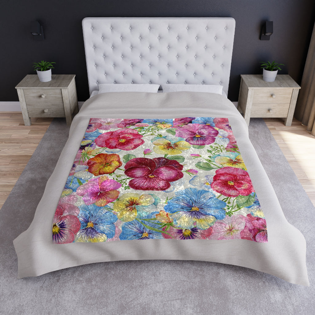 Crushed Velvet Blanket - Vibrant Pansy Floral Throw