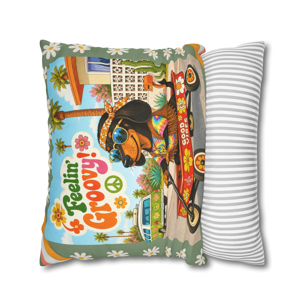 Feelin' Groovy retro Dachshund Pillowcase | 60s 70s pattern Square Decorative Pillow