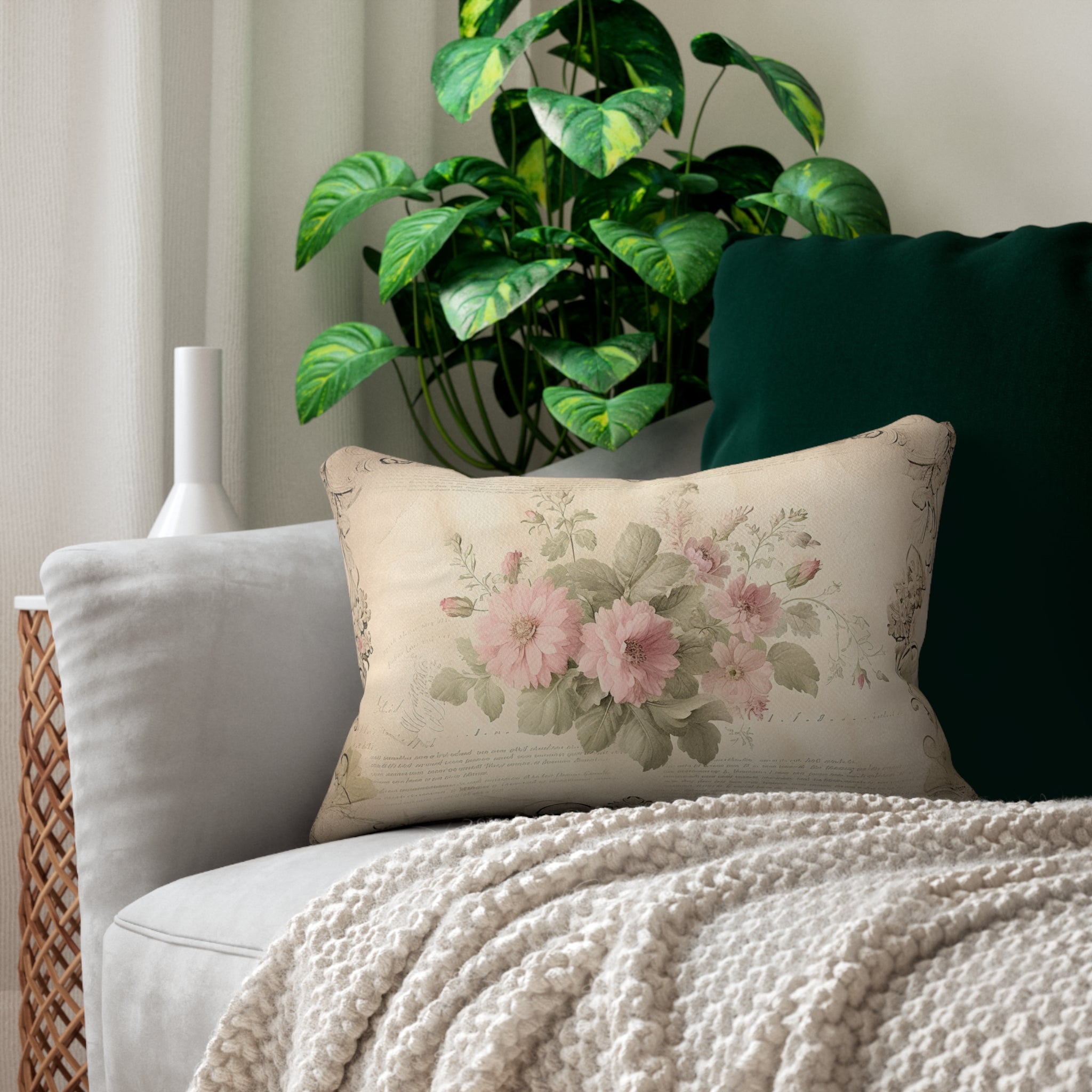 Shabby chic floral vintage flowers  Lumbar Pillow, bedroom living room ,scatter, throw, farmhouse decor, country cottage pillow