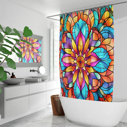 Bright colorful Stained glass look  Quick-drying Shower Curtain, floral, bathtub, stall shower curtain