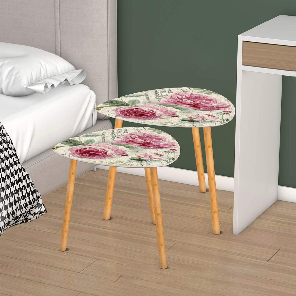 Triangle Coffee Table Set of 2 (Made in USA) Shabby chic pink peony rose tables
