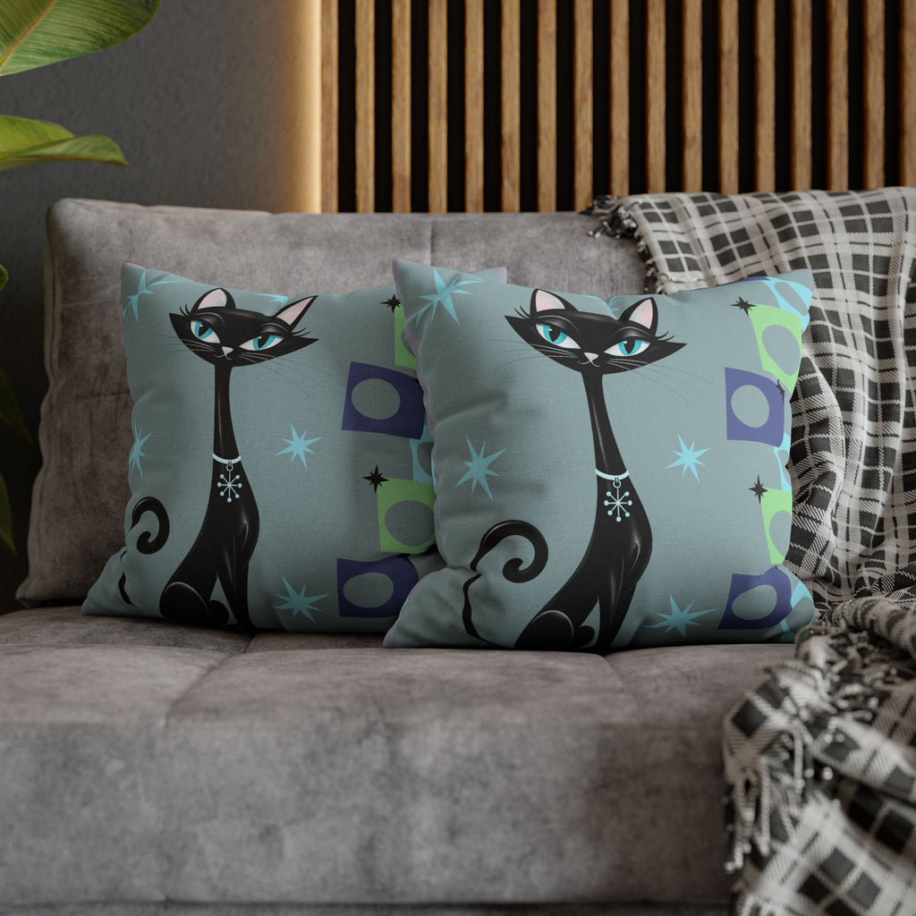 Retro Atomic Black Cat Pillowcase | Square Polyester Throw Pillowcase MCM