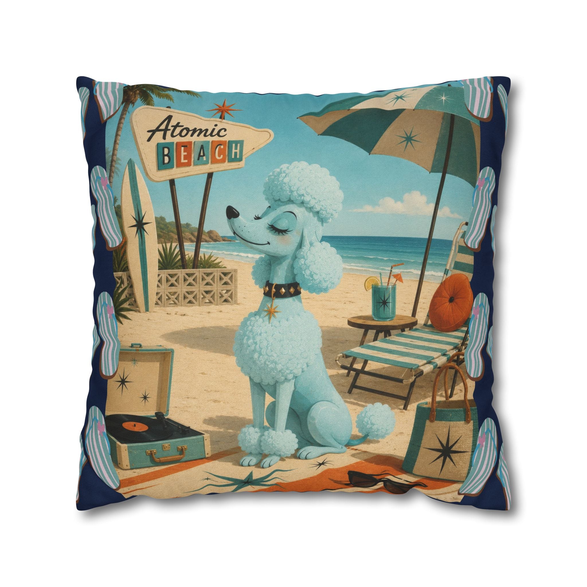 Retro Atomic Beach Poodle Pillowcase -  COVER ONLY - indoor use