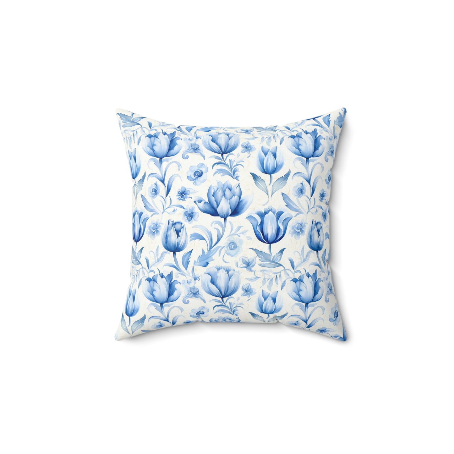 Blue and white floral Dutch Delft design Square Pillow, floral, Farmhouse, country cottage, scatter throw cushion