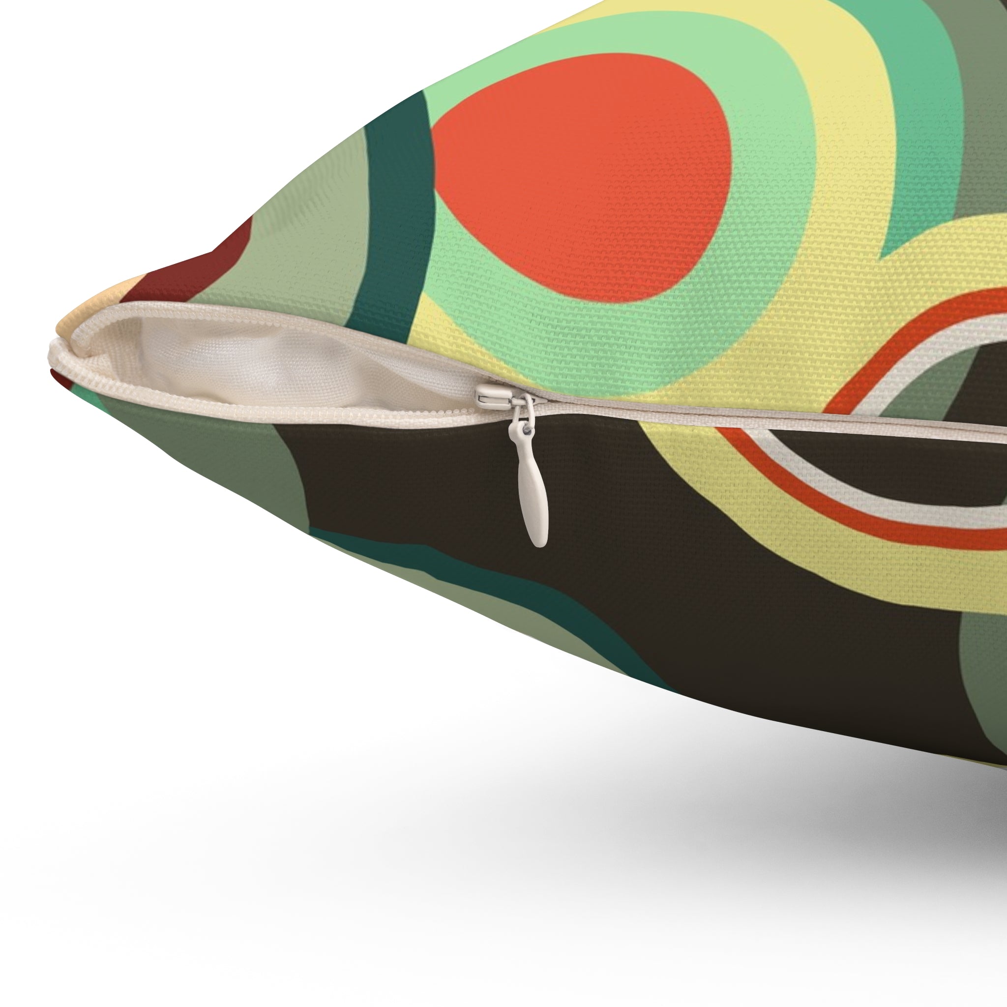 Retro circles orbs Spun Polyester Square Pillow, colorful home decor, abstract scatter throw cushion