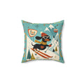 MCM Skiing Dachshund Pillow | Square Polyester Throw Pillow, Retro Winter Ski Art
