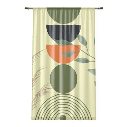 Boho MCM sheer Window Curtain, mid century modern, botanical, living room bedroom curtain