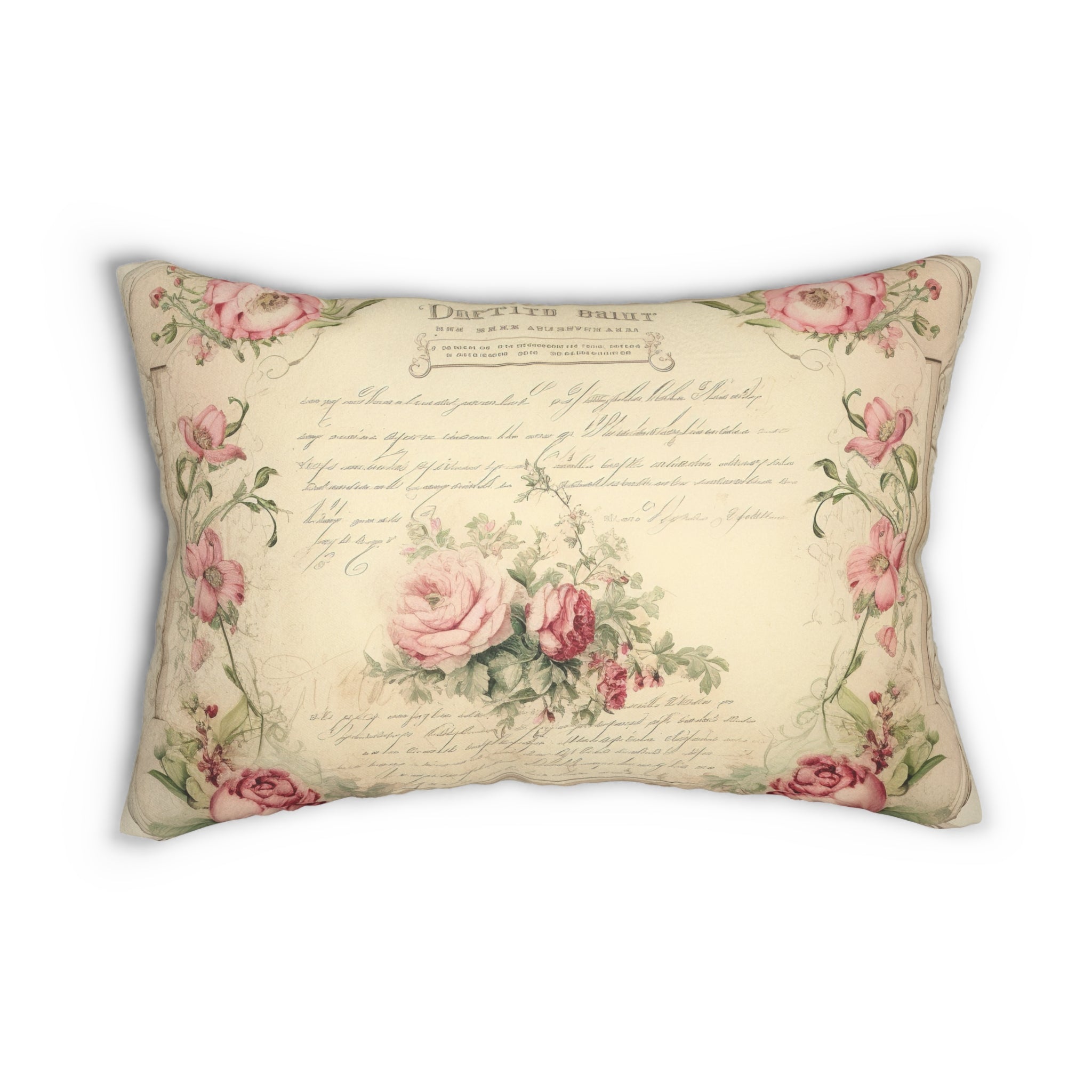 Vintage Floral Script Lumbar Pillow