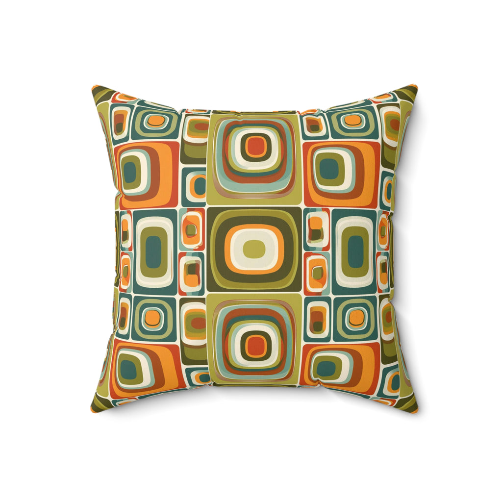 Retro Green orange geometric shapes Square Pillow, Mid Century Modern, MCM home decor, Retro living, scatter cushion