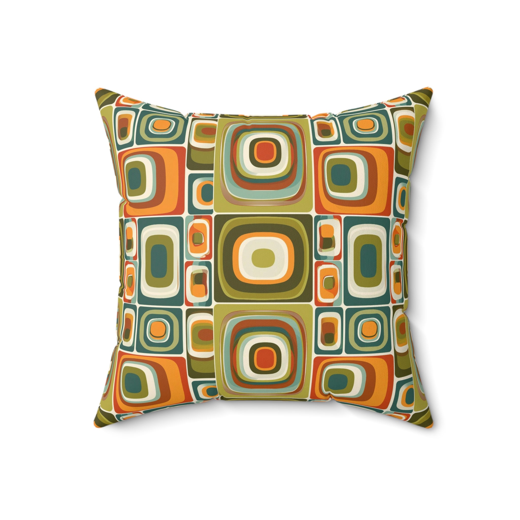 Retro Green orange geometric shapes Square Pillow, Mid Century Modern, MCM home decor, Retro living, scatter cushion