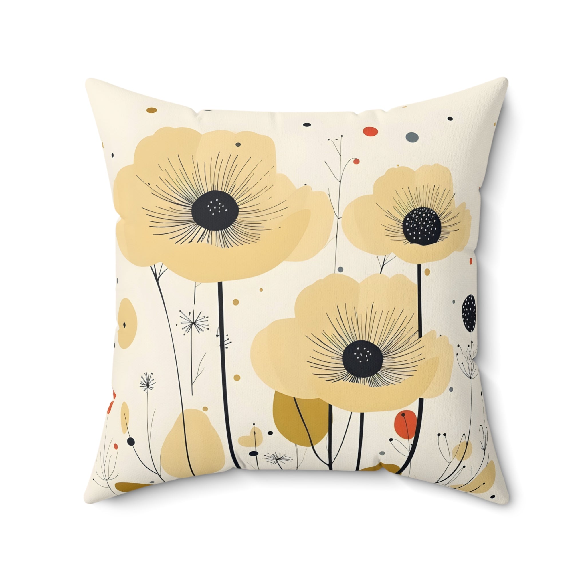 Yellow Poppy Floral Pillow — Decorative Square Throw Pillow