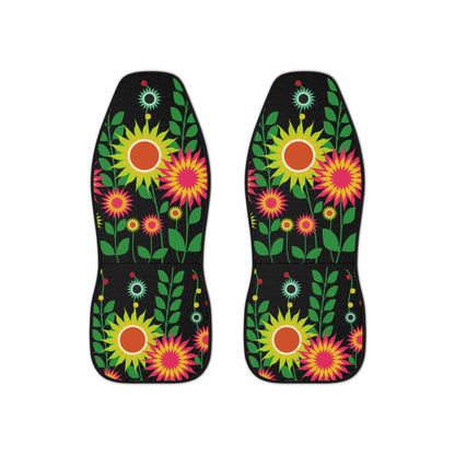 Blooming Retro Delight: Vibrant and Colorful Floral Car Seat Covers