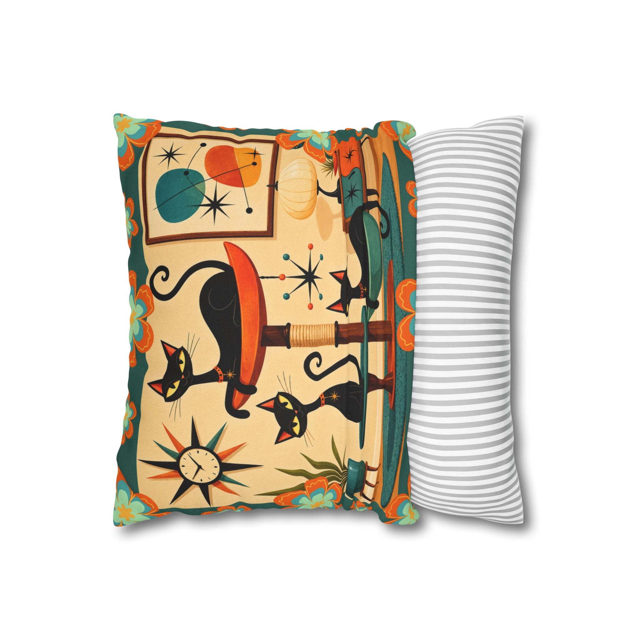 Retro Mid Century Atomic Cats pillowcase | Square Pillowcase - COVER ONLY