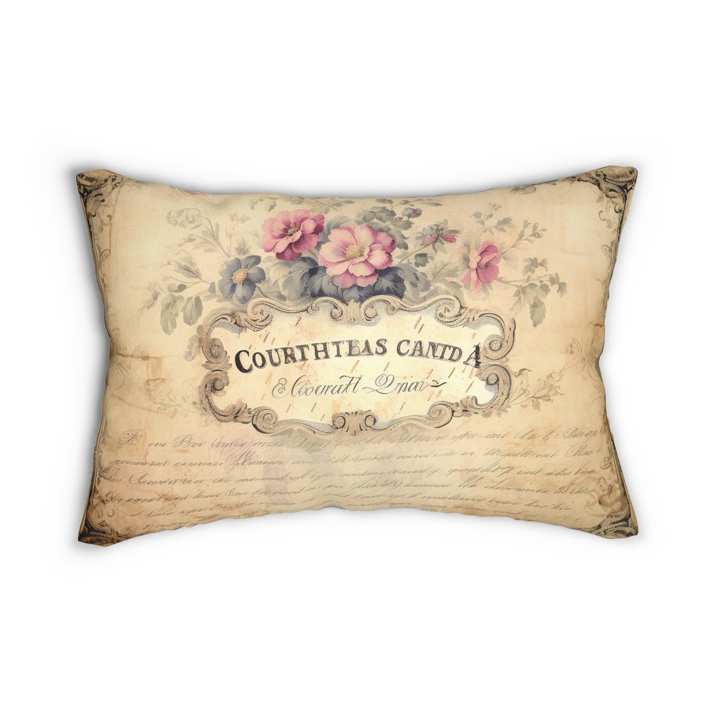 Floral certificate design shabby chic  Lumbar Pillow, Farmhouse decor, country cottage, throw , scatter pillow