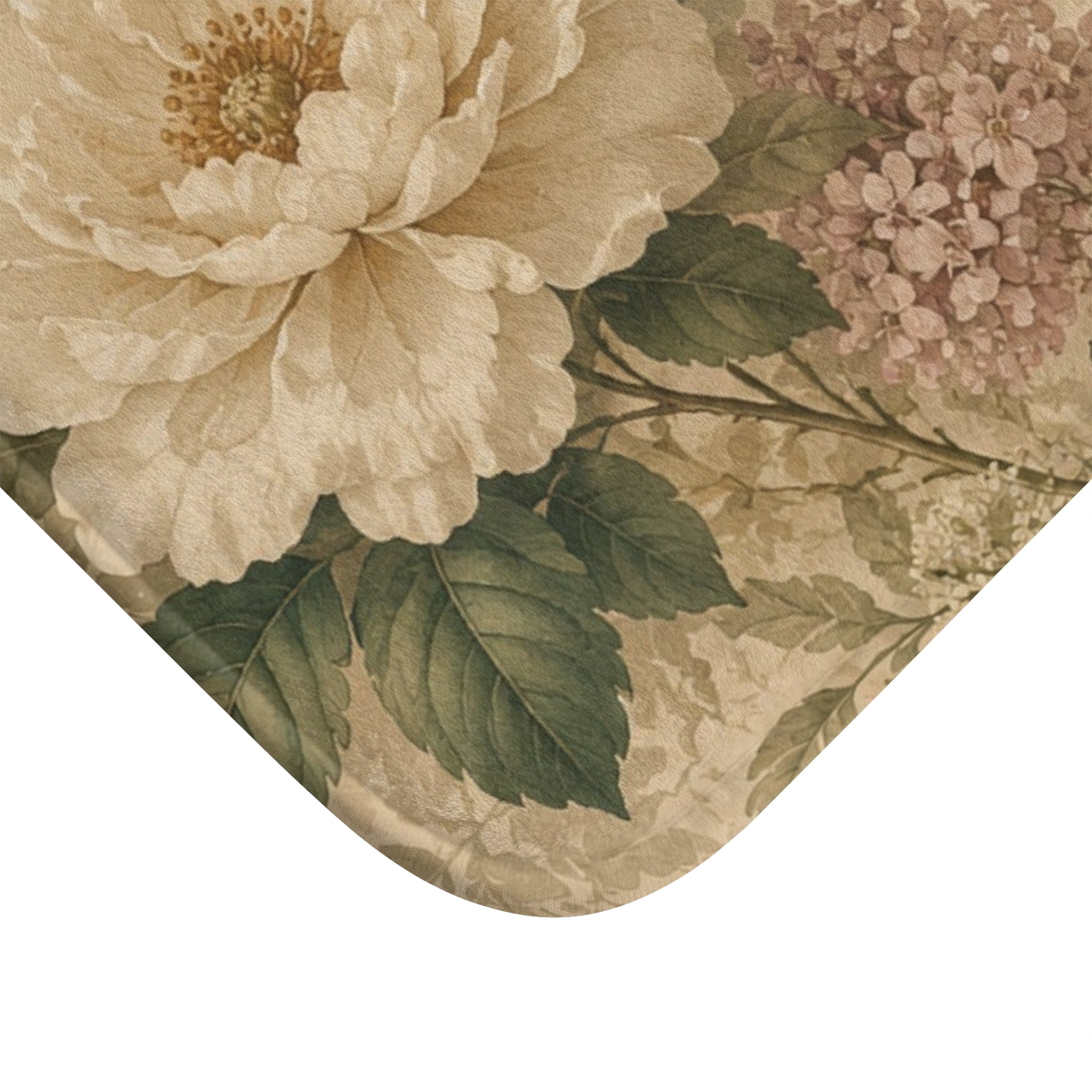 Vintage Floral Label Bath Mat | Shabby Chic Peonies, Butterflies