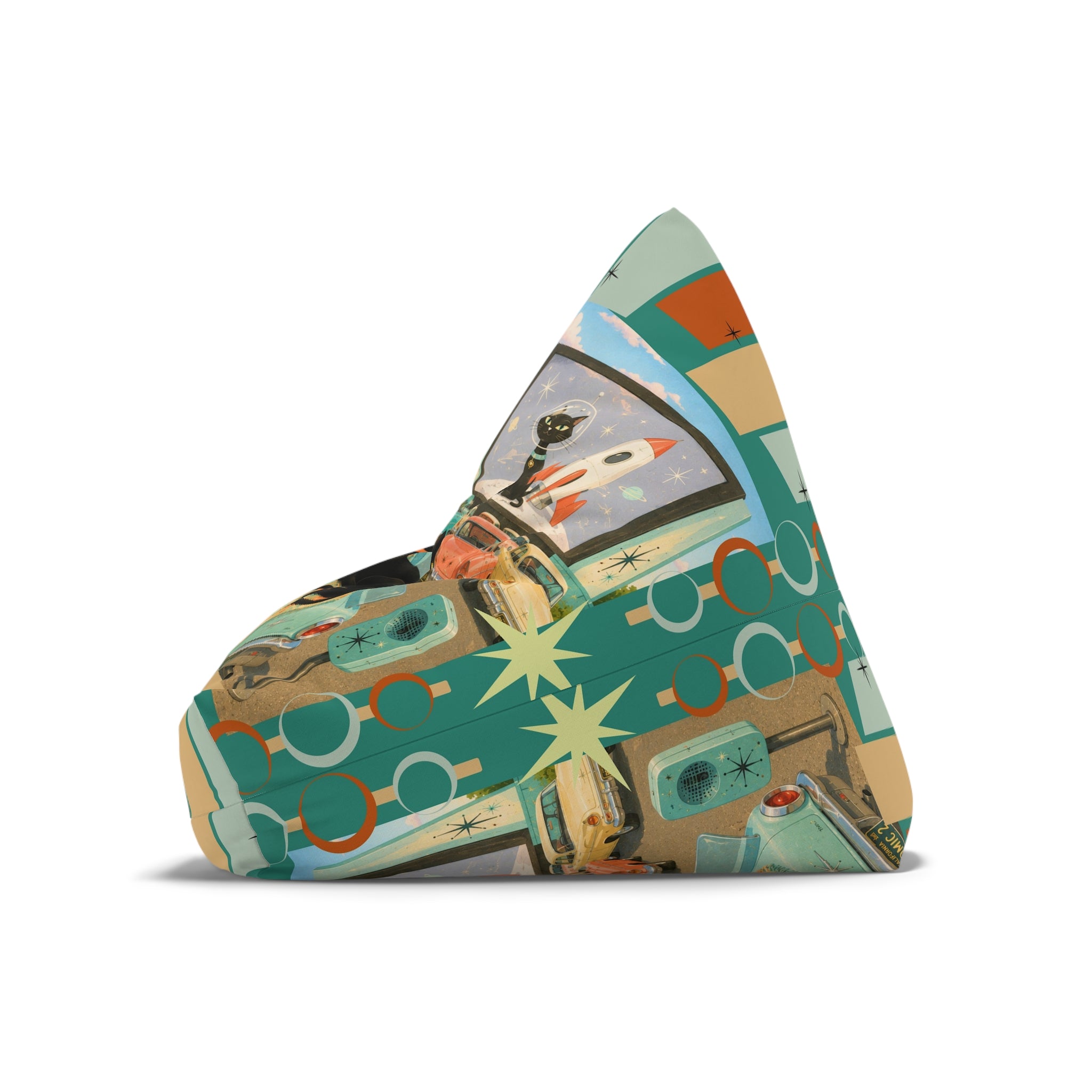 Atomic cat Vintage Road Trip Illustration Bean Bag Chair Cover | Retro Camper Popcorn Palm Trees