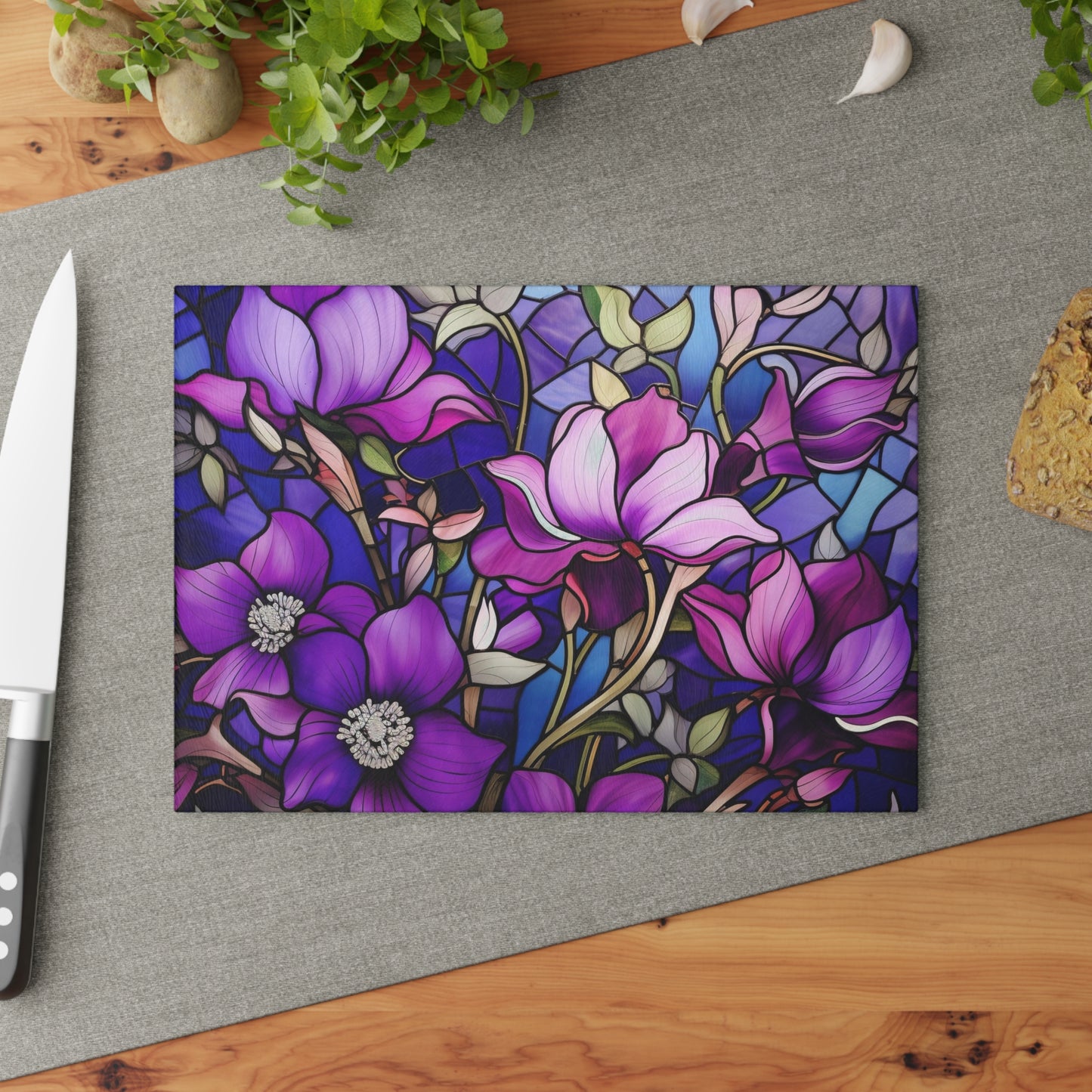 Lavender Dreams: Stained Glass look Inspired Glass Cutting Board