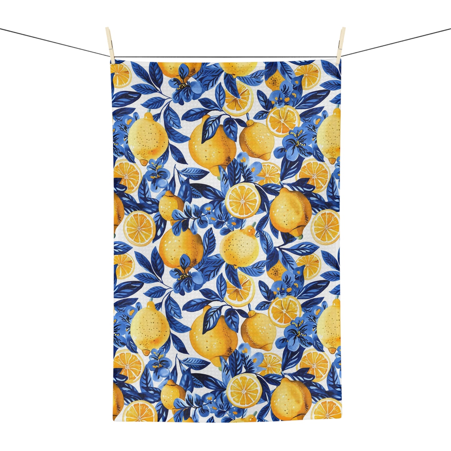 Lemons design Microfiber Tea Towel, yellow and blue, kitchen accessory, fruit design, kitchen towel