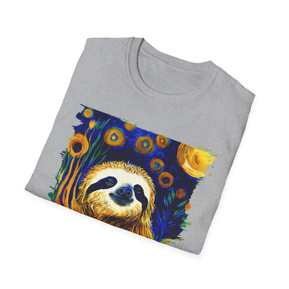 Sloth Van Gogh inspired art Unisex Softstyle T-Shirt, artist shirt, starry night, nature inspired tee