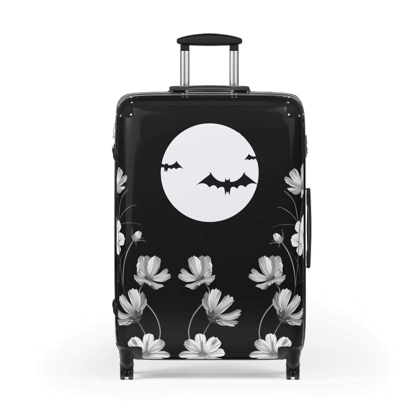 Gothic Suitcase on wheels, halloween theme, travel luggage, bats, floral carry on bag, secure lockable suitcase, holiday case