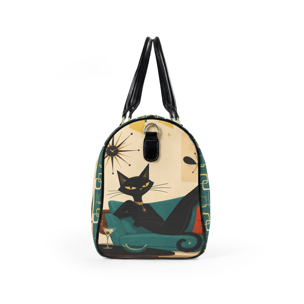 Retro Lounge Atomic Cat Faux Leather Travel Bag | Mid Century Modern Cat Design