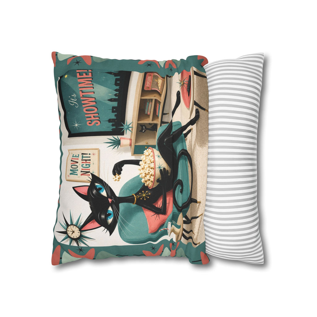 Retro atomic Black Cat Movie Night Pillowcase | MCM Square Pillowcase - Indoor use