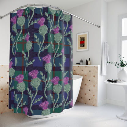 Scottish thistle, tartan, bathroom decor, floral Polyester Shower Curtain