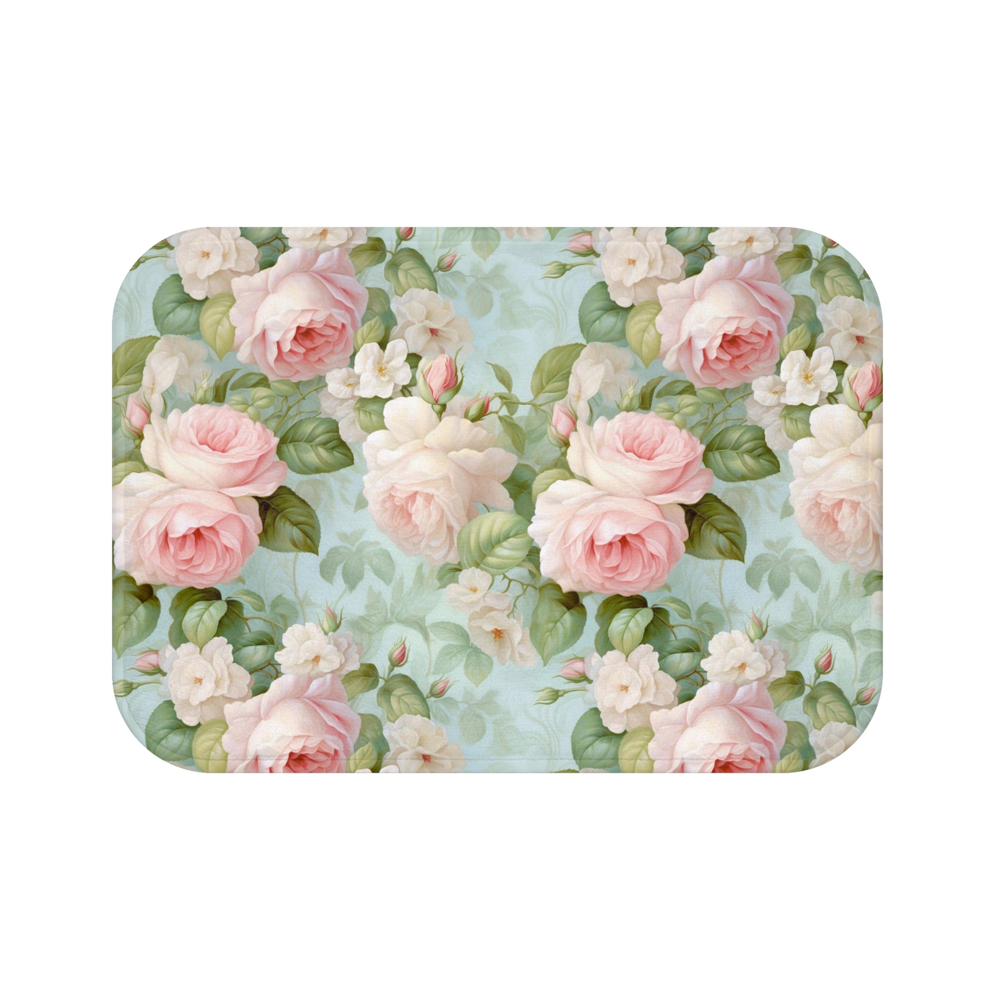 Pink vintage delicate roses Bath Mat, French vintage inspired, floral, anti-slip, shabby chic style bath mat