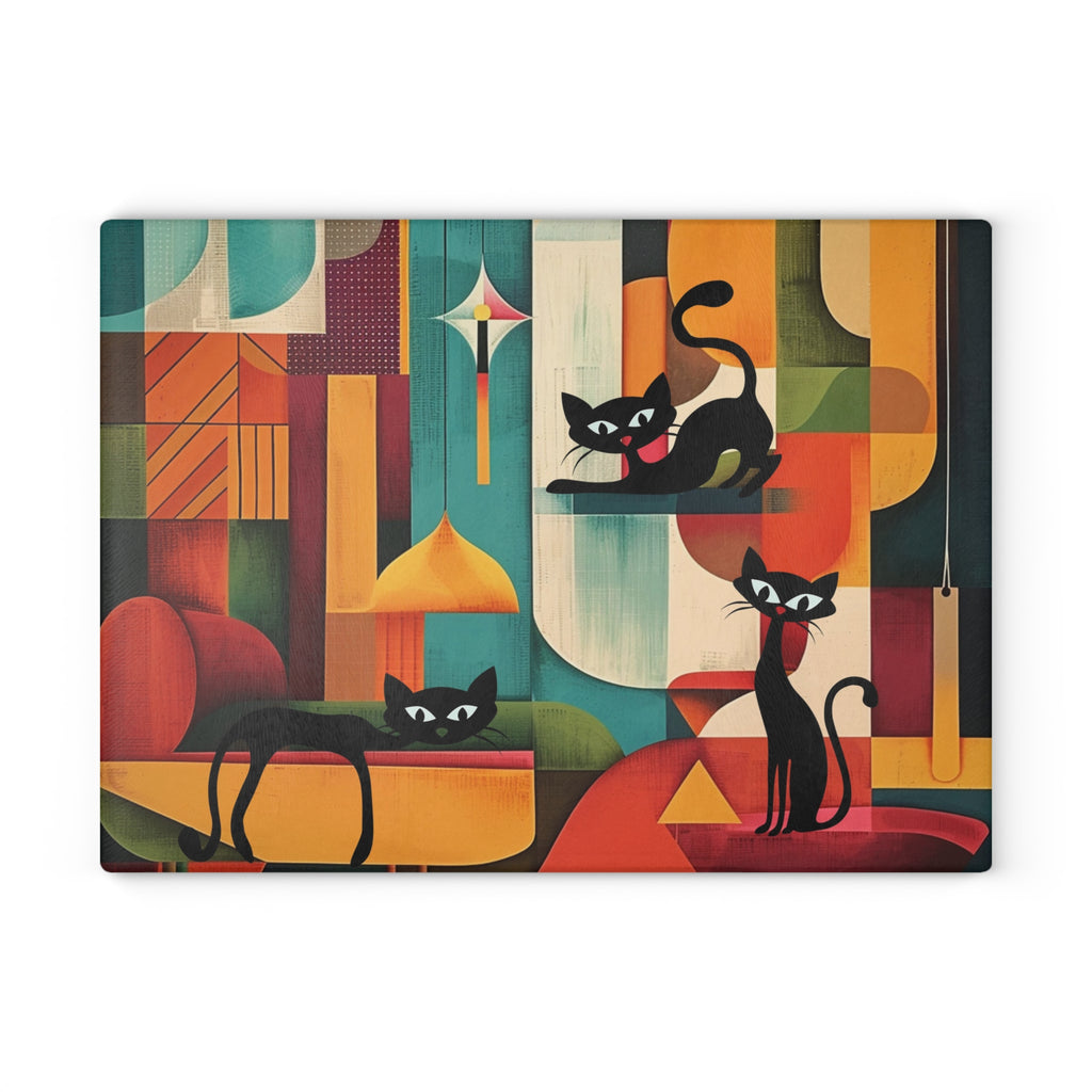 Atomic cat MCM Glass Cutting Board, Mid Century Modern, MCM chopping board, 50s 60s inspired, black cat lover gift