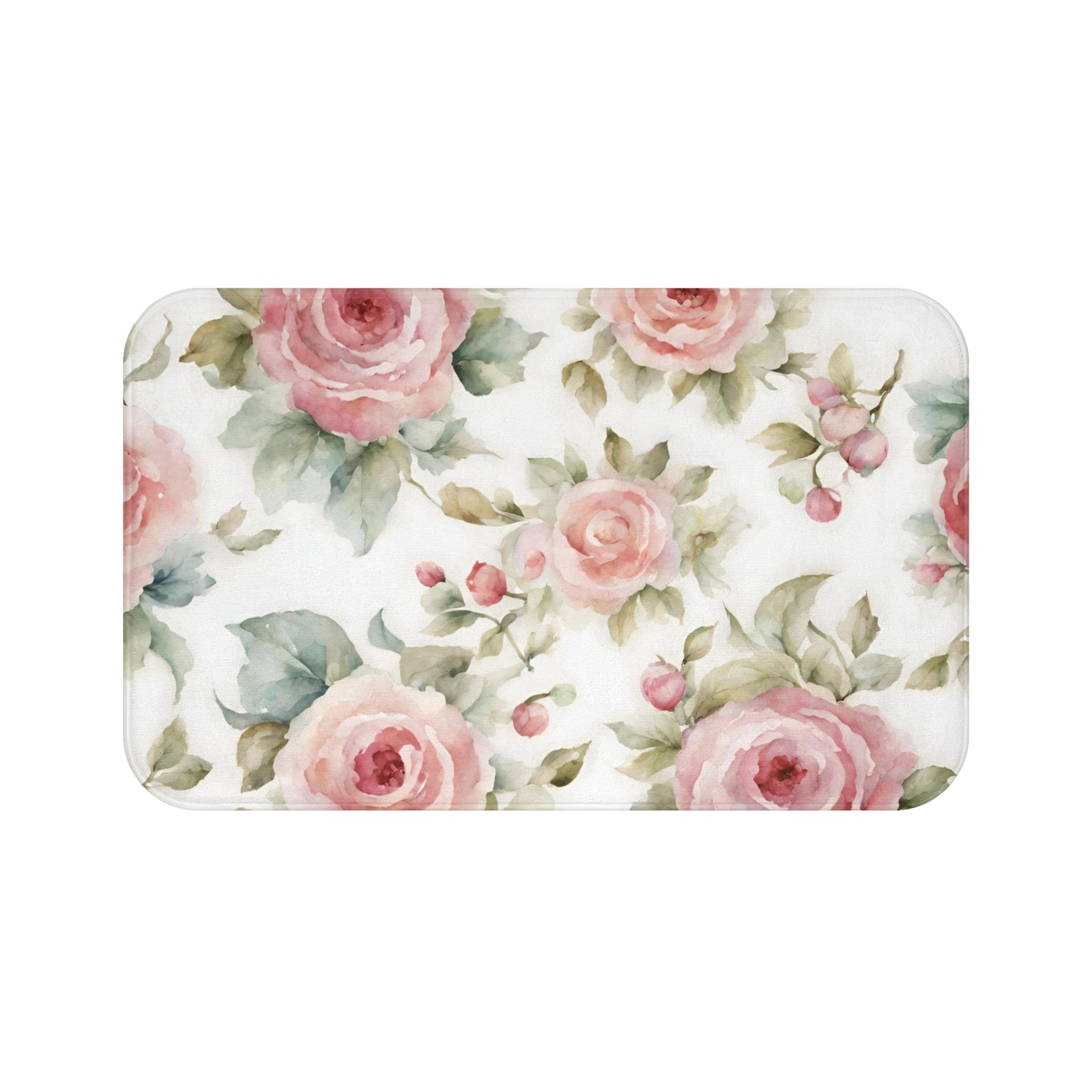 Pink watercolor roses shabby chic Bath Mat, French vintage inspired, non slip mat, bathroom decor, Farmhouse bathmat