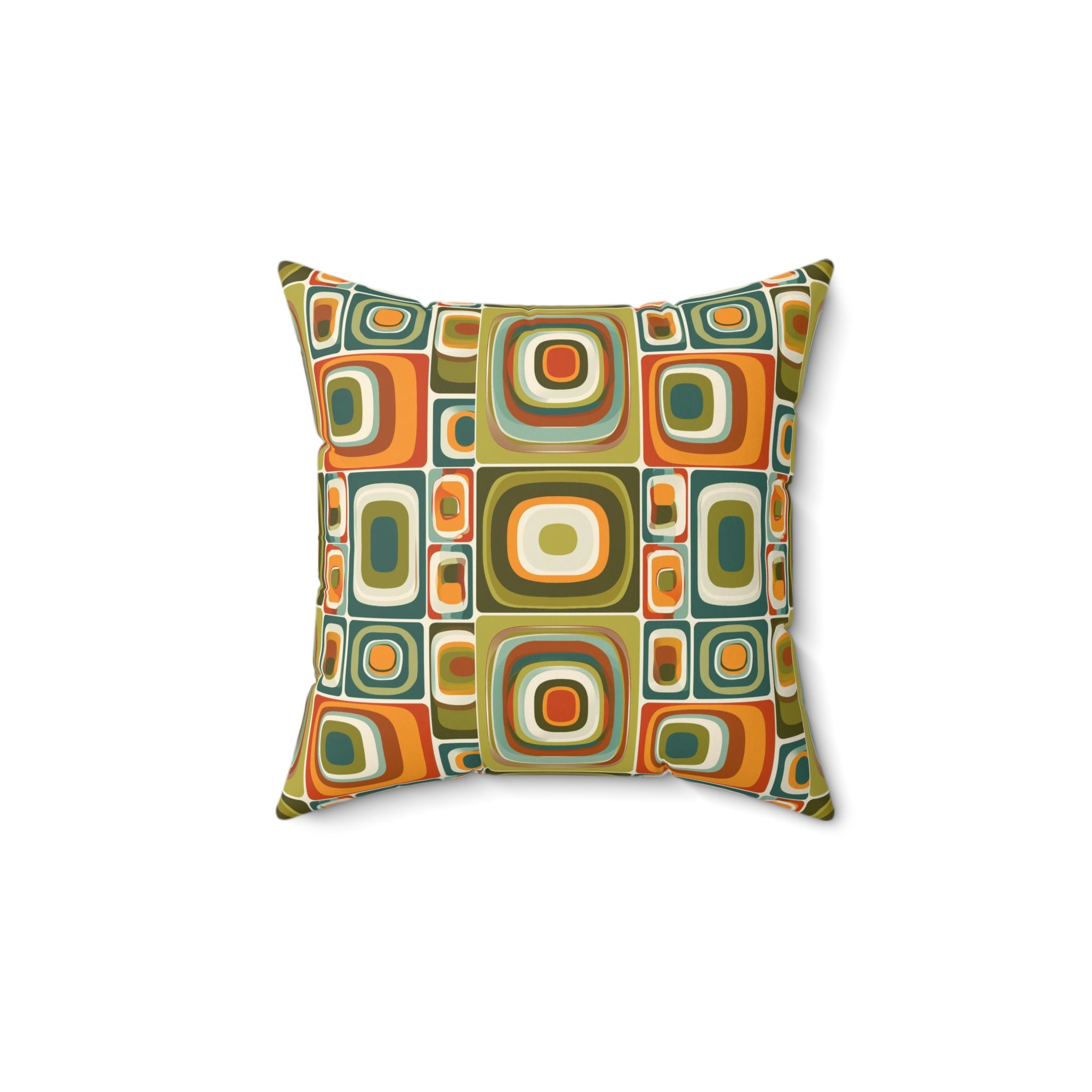 Retro Green orange geometric shapes Square Pillow, Mid Century Modern, MCM home decor, Retro living, scatter cushion