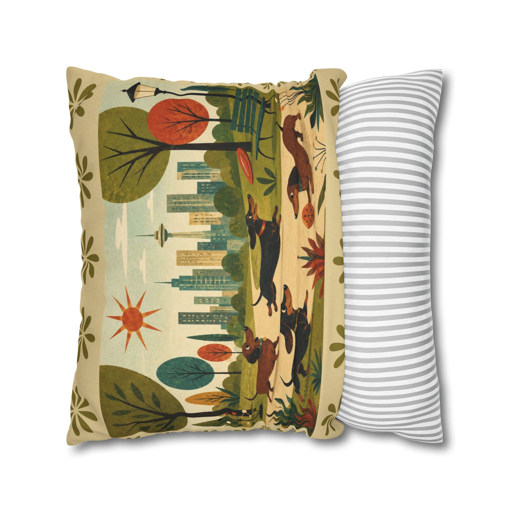MCM Dachshund Park Scene Pillowcase | Square Decorative Throw Pillowcase - COVER ONLY
