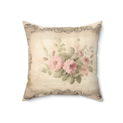 Shabby chic old certificate roses Square Pillow, vintage inspired, Farmhouse, country cottage, scatter throw cushion