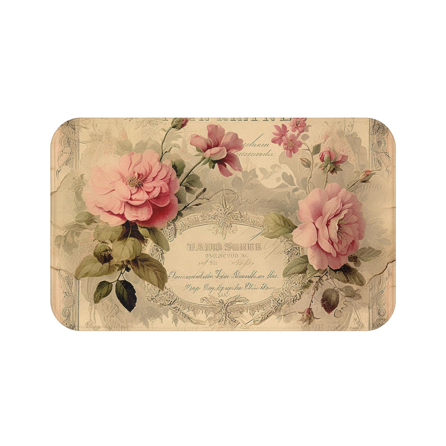 Pink old fashioned roses shabby chic Bath Mat, Farmhouse decor, non-slip bathmat, country cottage, French vintage inspired bath mat