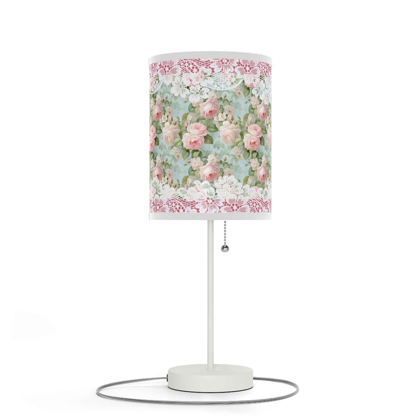 Pink rose shabby chic style Lamp on a Stand, US|CA plug