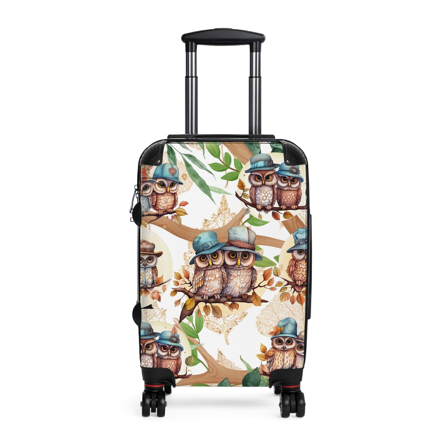 Cute Owl Suitcase on wheels, hard shell travel luggage secure and lockable for holidays, weekend, carry on suitcase