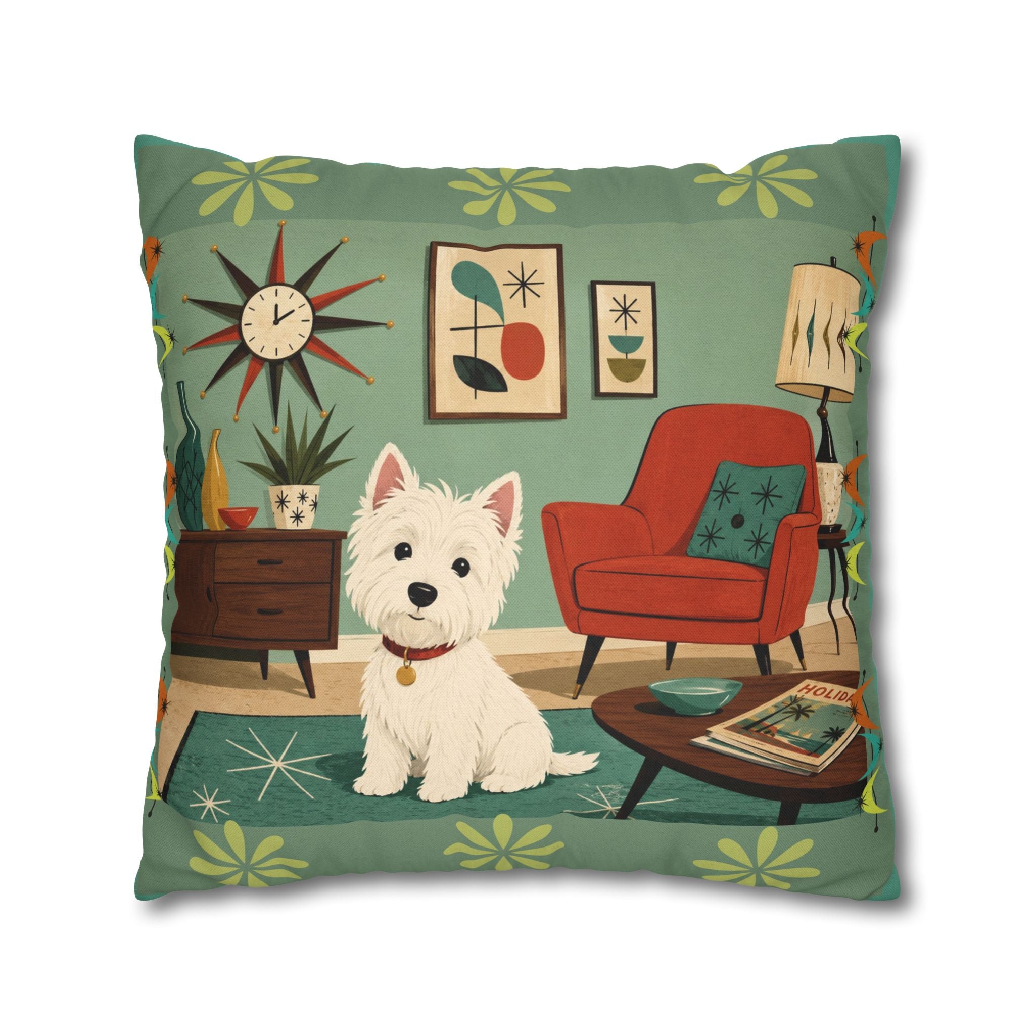Retro Westie Dog Retro Living Room Pillowcase | Square Throw Pillowcase - COVER ONLY