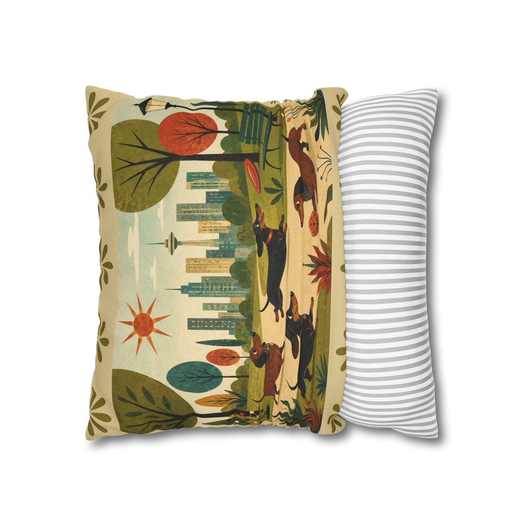 MCM Dachshund Park Scene Pillowcase | Square Decorative Throw Pillowcase - COVER ONLY