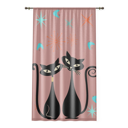 Atomic cat mid century modern Window Curtain, pink living room, bedroom sheer curtain, retro vintage inspired, mcm home decor