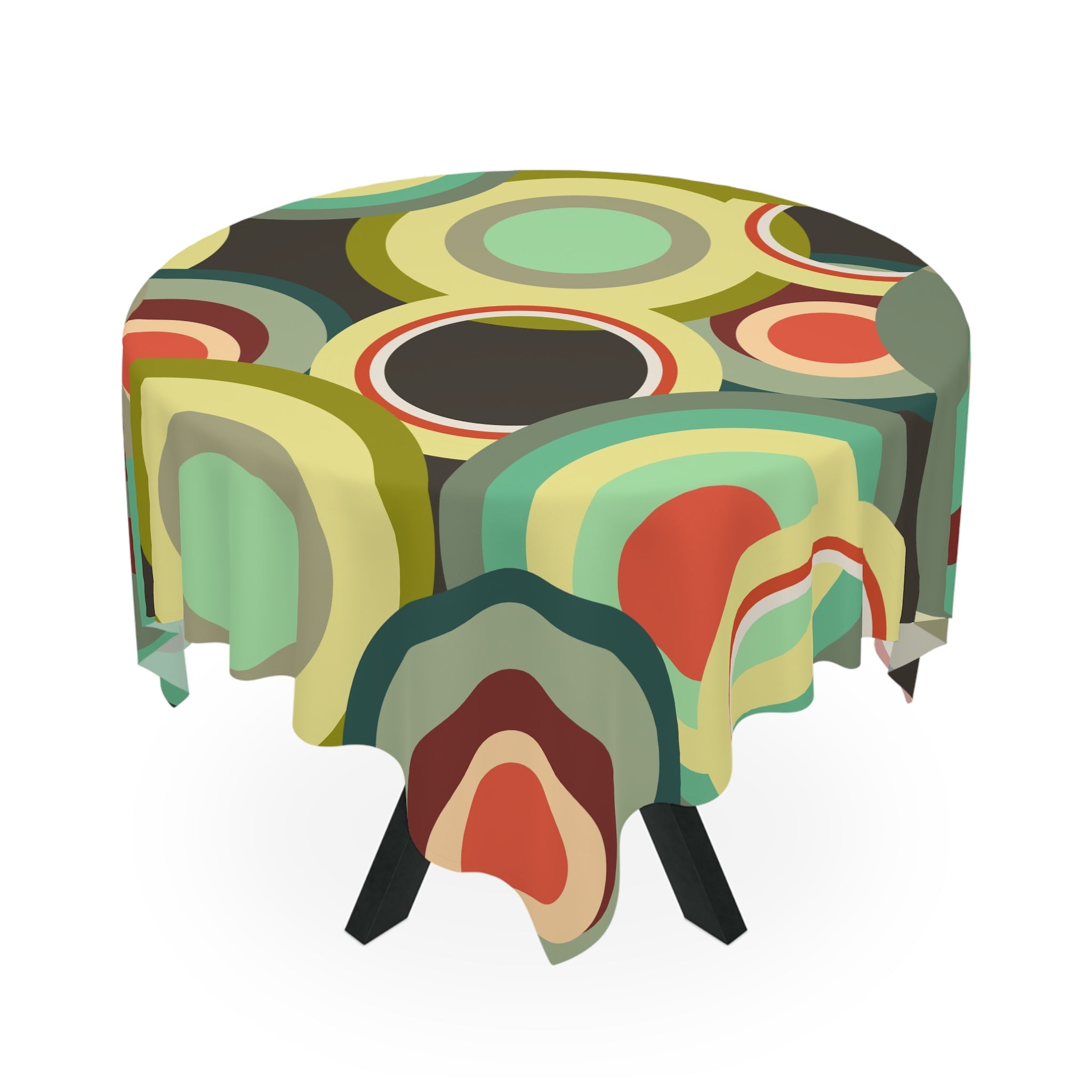 Retro colorful circles Tablecloth, Mid Century Modern, bold tableware, geometric shapes, funky, retro tableware