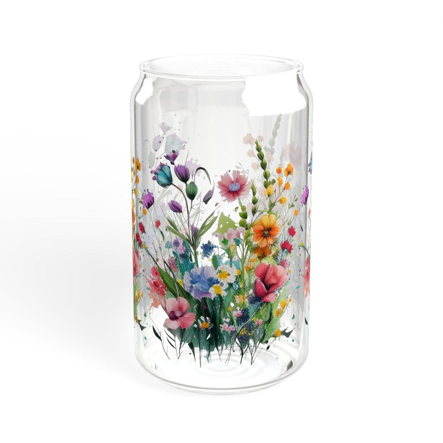 Wildflowers floral Sipper Glass, 16oz, flower glassware, cute coffee cup, iced coffee glass, drinking glass