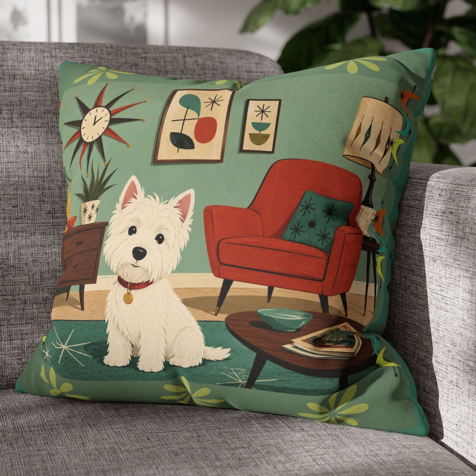 Retro Westie Dog Retro Living Room Pillowcase | Square Throw Pillowcase - COVER ONLY