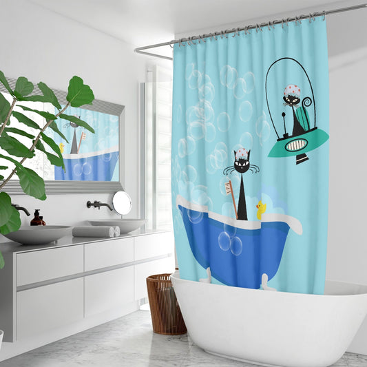 Atomic cat retro Quick-drying Shower Curtain, mid century modern, bathroom curtain, bathtub stall shower curtain