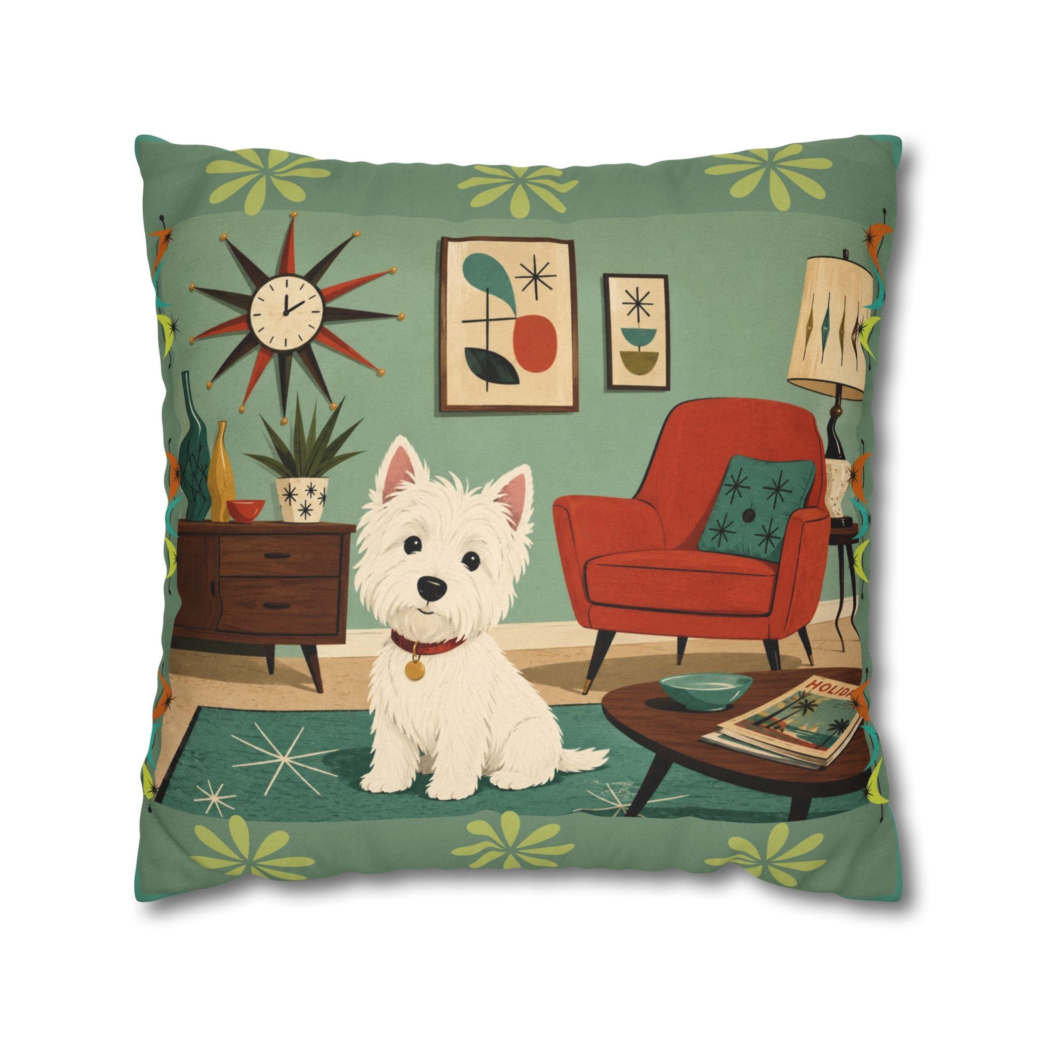 Retro Westie Dog Retro Living Room Pillowcase | Square Throw Pillowcase - COVER ONLY